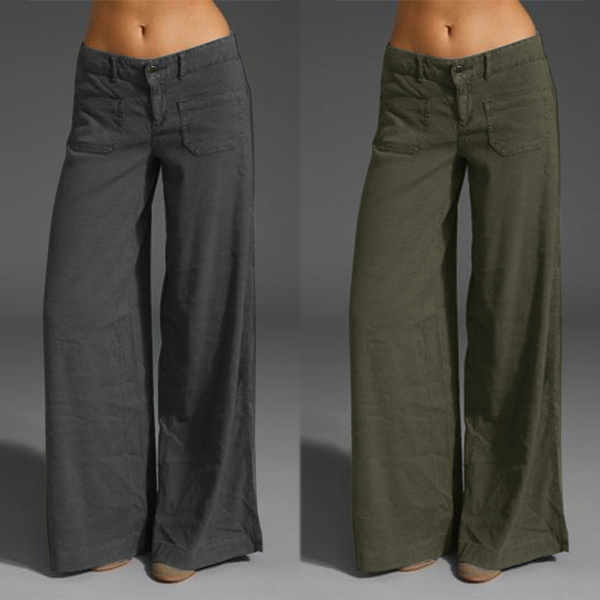 Khaki Loose Cotton Linen Casual Ankle Length Pants Women Clothes P1203–  FantasyLinen